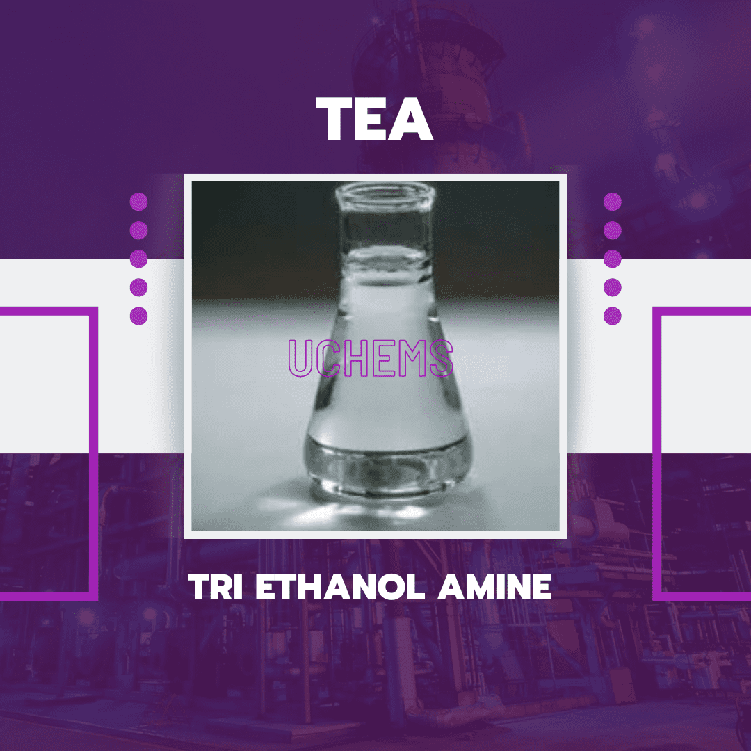 Tri Ethanol Amine (TEA) Triethylamine appears as a clear colorless liquid with a strong ammonia to fish-like odor.. Vapors irritate the eyes and mucous membranes. Less dense (6.1 lb / gal) than water. Vapors heavier than air. Produces toxic oxides of nitrogen when burned. USAGE: Triethylamine is mainly used in the production of quaternary ammonium compounds for textile auxiliaries and quaternary ammonium salts of dyes. It is also a catalyst and acid neutralizer for condensation reactions and is useful as an intermediate for manufacturing medicines, pesticides and other chemicals. Packing: BULK , DRUM , IBC About us Uchemse Company : Uchems was established in 2014 with the specific goal of adding value to our customers by finding the best possible products and providing them with an optimized supply chain in Uzbekistan.  uchems exclusively serves the oil and gas industry and focuses mainly on drilling fluid additives and specialty chemicals. Our wide range of chemicals can be considered as an end product or used to improve manufacturing processes. Our organizational culture is based on teamwork.  We think of the greater good which is the prompt supply of products.  We truly believe that this type of mindset is the foundation needed for a company to succeed UCHEMS is one of the major activists in the area by exporting different commodities to countries such as Russia , Iraq , Dubai , Kuwait , Tanzania , India , Vietnam , Serilanka, countries of the CIS, Pakistan, Oman, Qatar and UAE, actually this holding cooperates with the largest worldwide manufacturers and genuine producers in various industries such as Oil, Gas drilling raw materials , Chemicals , Petrochemicals and mining and has a diverse commodity basket.
